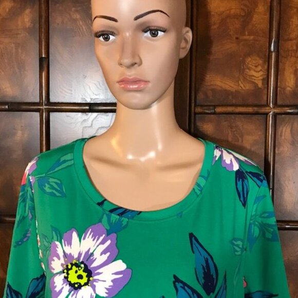 Iman Green Tropical Floral Print Jersey Top - Picture 9 of 16